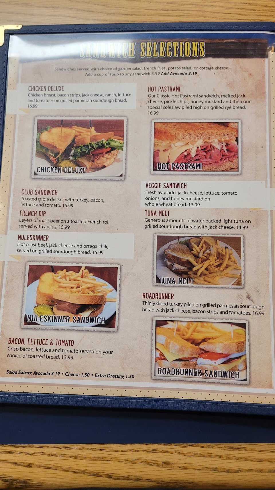 Breakfast menu page with pancakes and eggs
