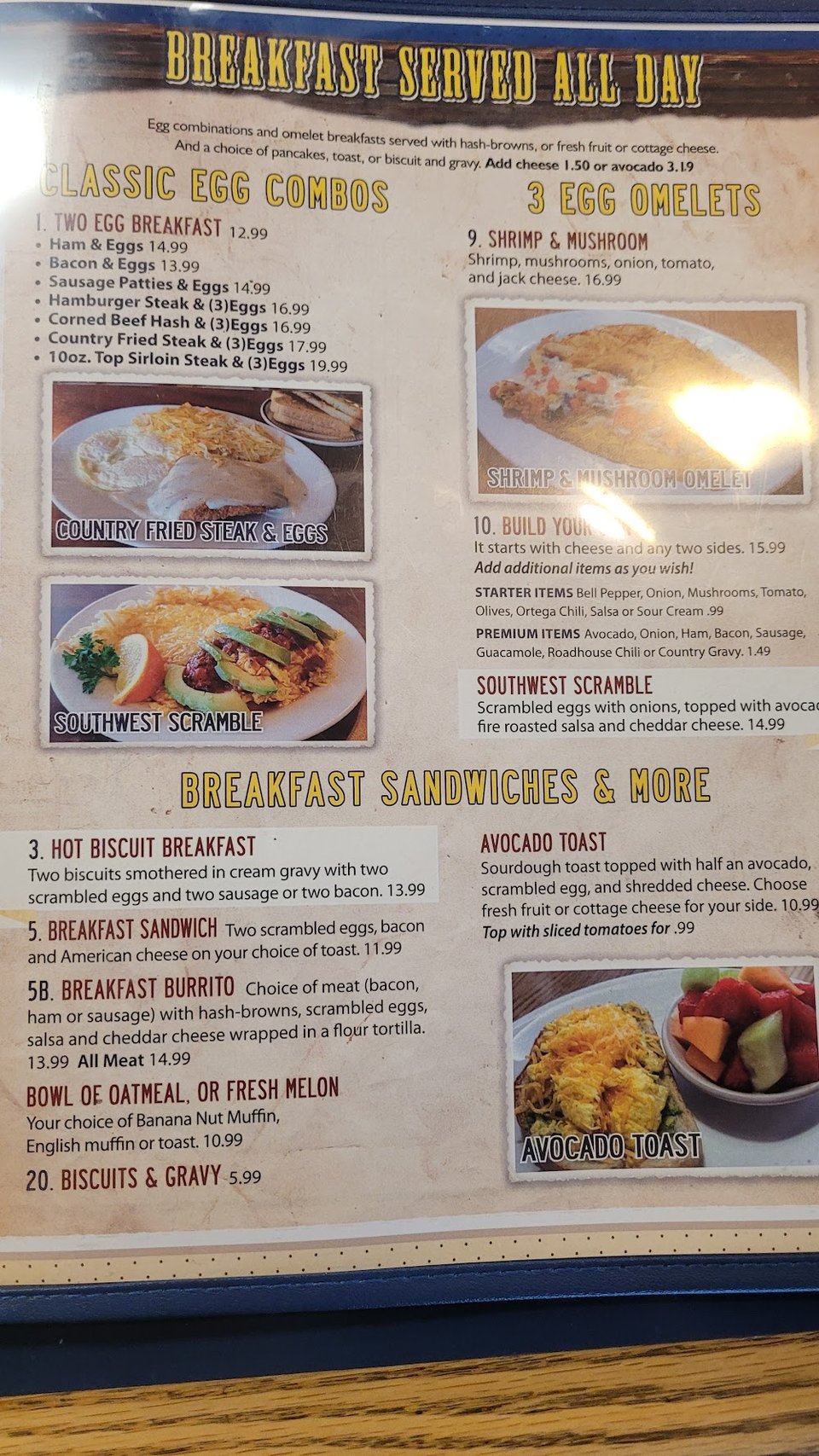 American menu featuring sandwiches, sides, and combos